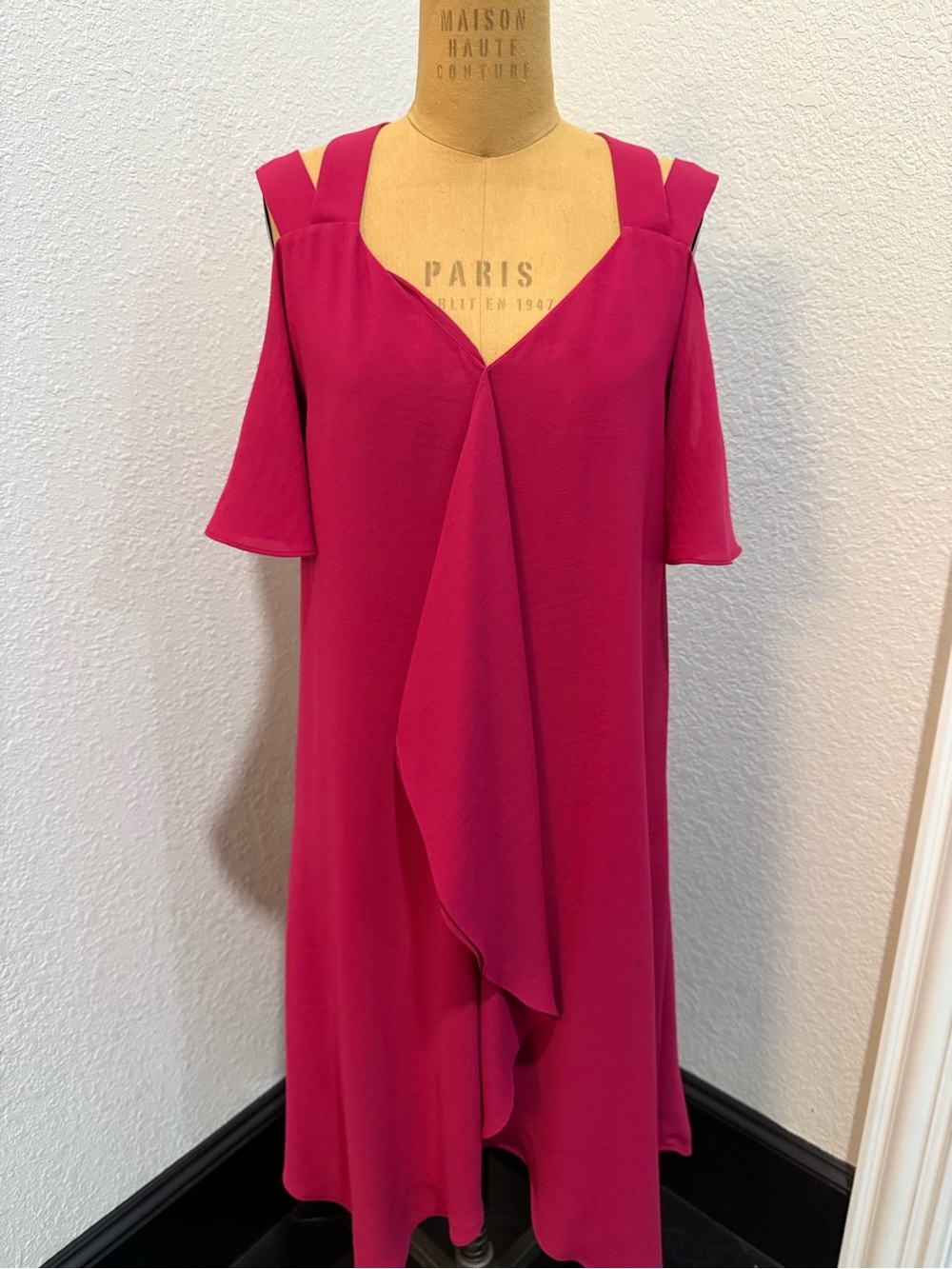 Adrianna Papell Magenta Cold-Shoulder Midi Dress